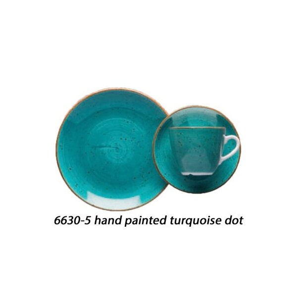 CARRÉ Untertasse quadratisch 14,4 cm hand painted turquoise dot
