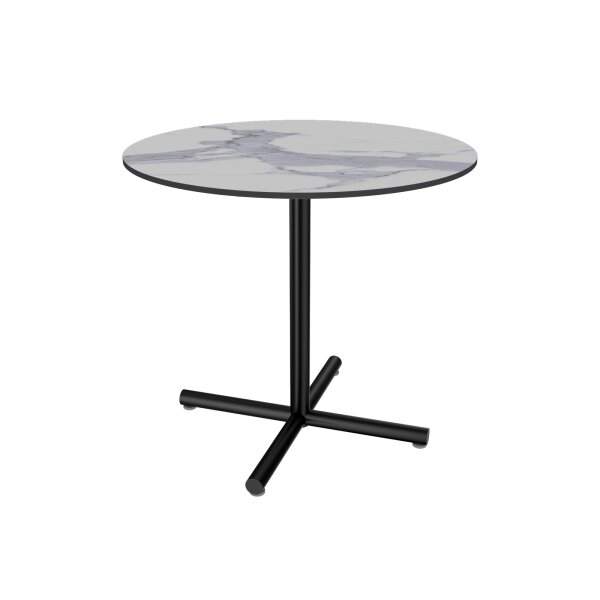 Outdoor-Klapptisch Ø 80 cm Schwarz + HPL White Marble